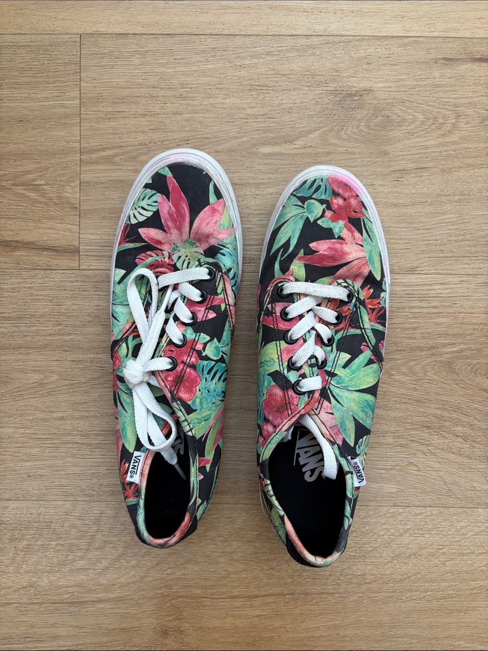 Vans Black Floral Canvas Low-Top Sneakers with Pink & Green Accents
